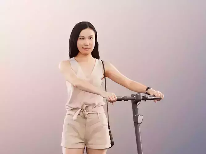 Anita 11312  - Young Woman Pushing A Scooter 3D model