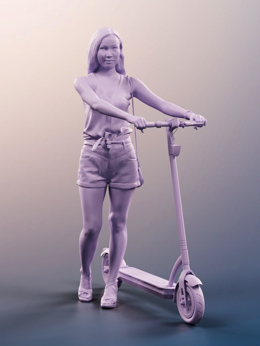 Anita 11312  - Young Woman Pushing A Scooter 3D model_4