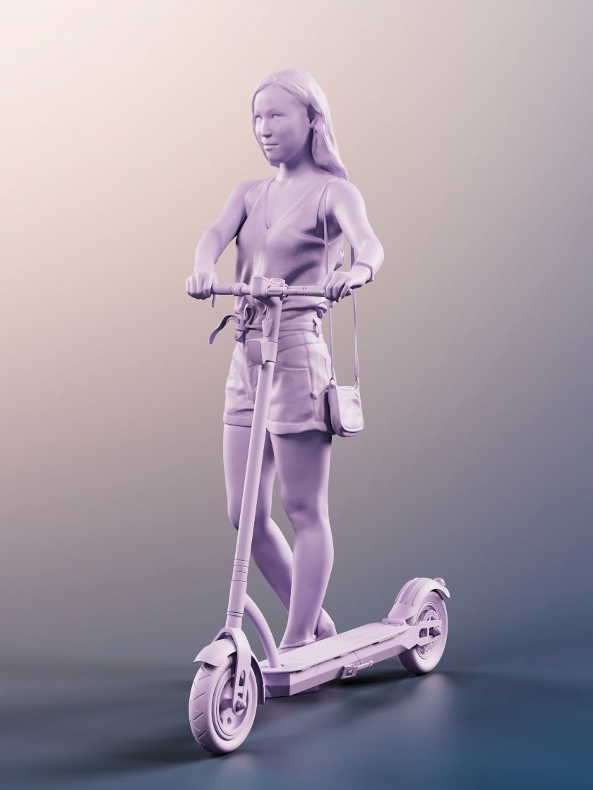 Anita 11312  - Young Woman Pushing A Scooter 3D model_5