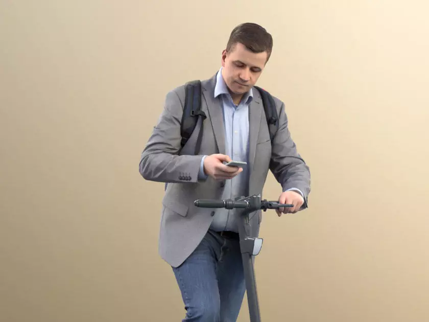 Fabian 11315 - Business Man On A Scooter With Backpack And Phone 3D model
