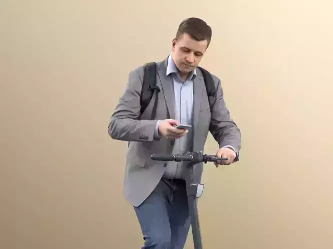 Fabian 11315 - Business Man On A Scooter With Backpack And Phone 3D model
