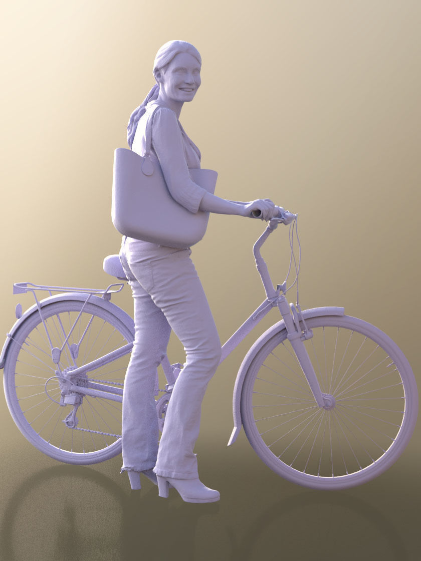 Kim 10674 - Casual Woman Pushing Her Bicycle 3D model_5