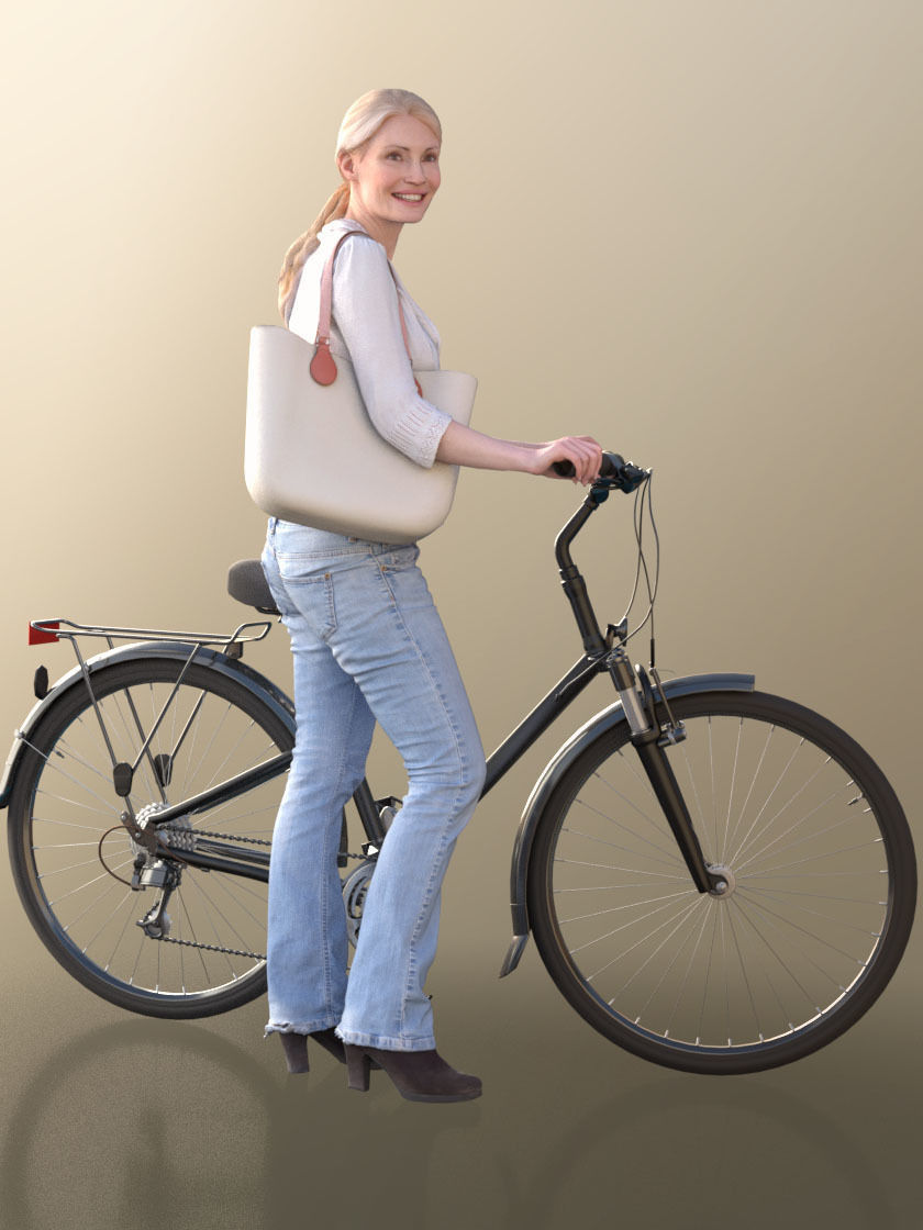 Kim 10674 - Casual Woman Pushing Her Bicycle 3D model_3