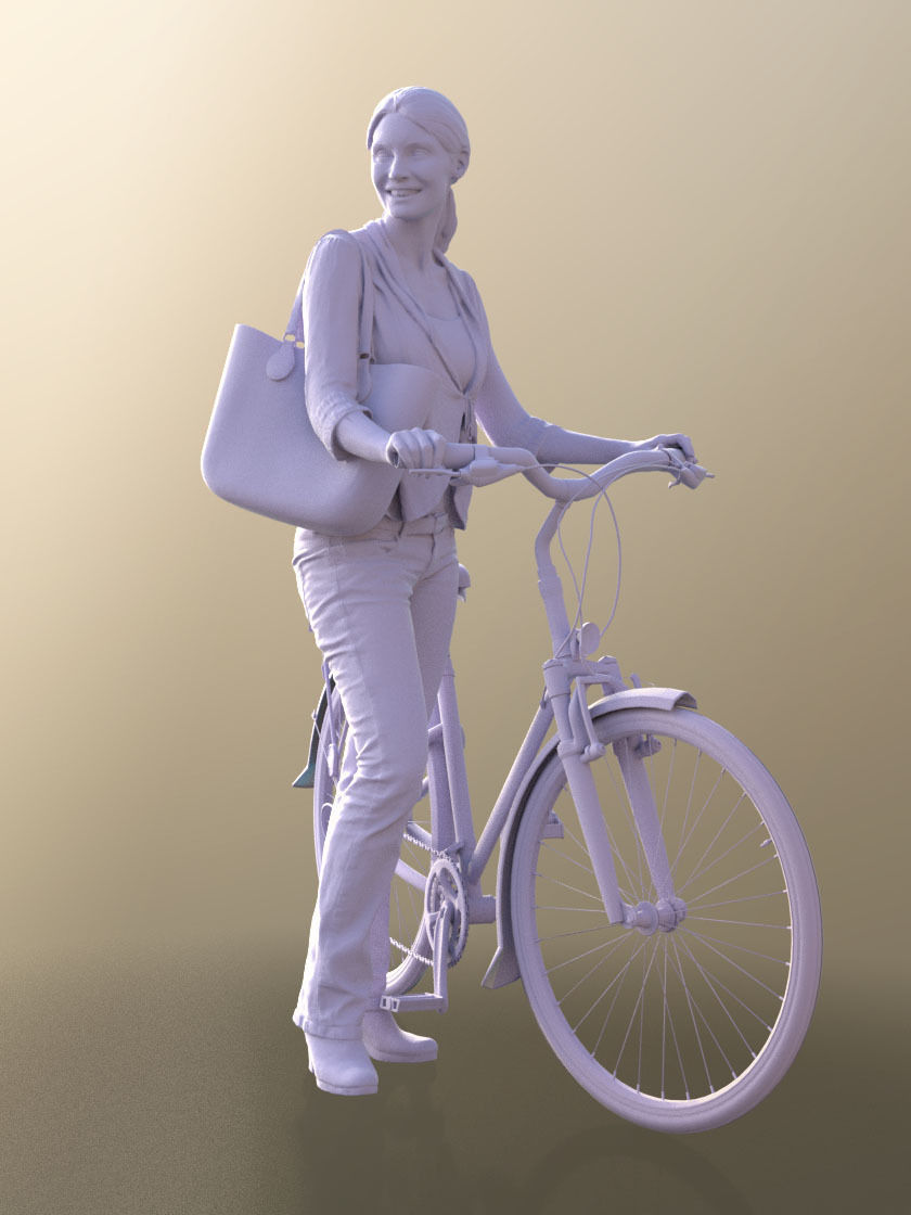 Kim 10674 - Casual Woman Pushing Her Bicycle 3D model_4