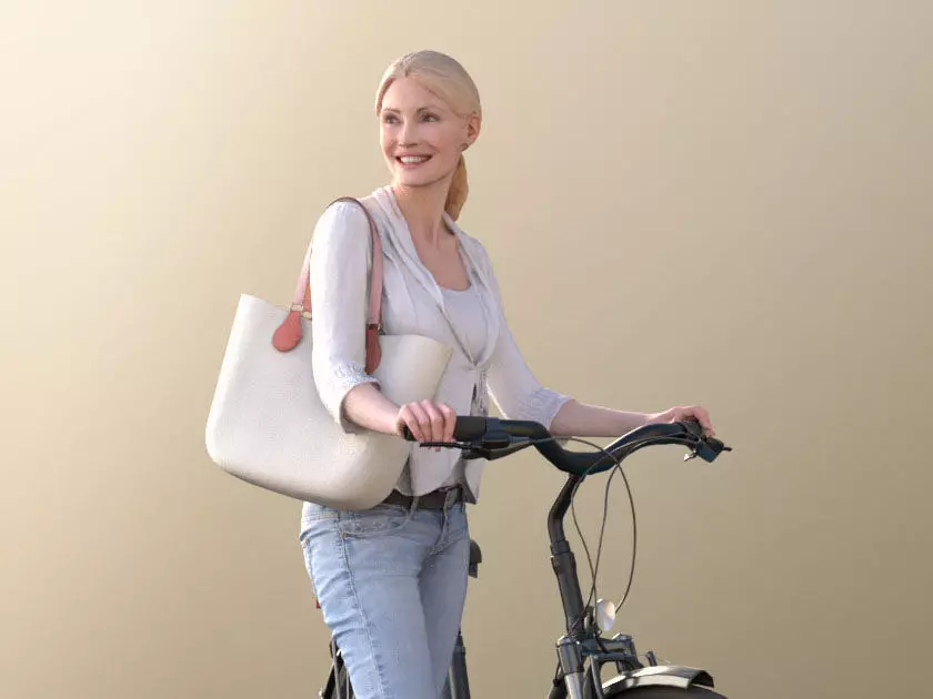 Kim 10674 - Casual Woman Pushing Her Bicycle 3D model_0