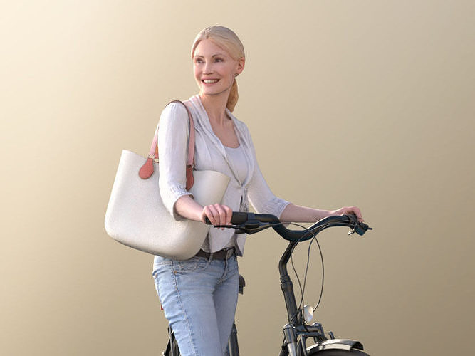 Kim 10674 - Casual Woman Pushing Her Bicycle 3D model