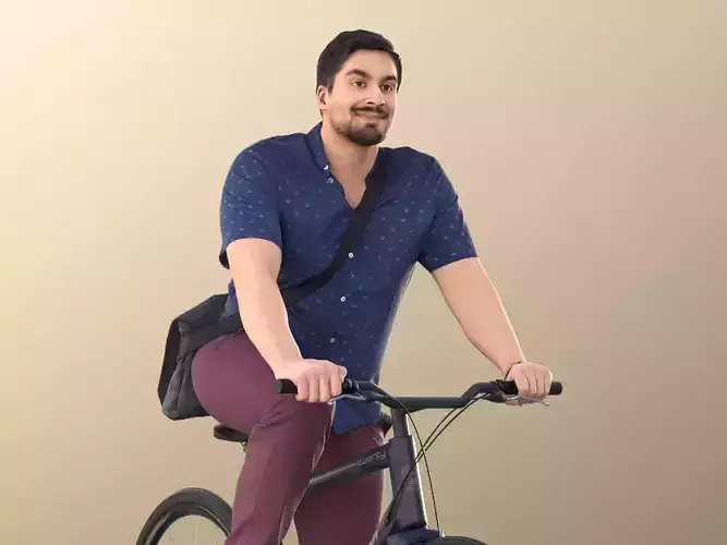Sahir 11003 - Casual Man Sitting On A Bike With Bag 3D model