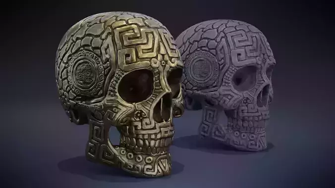 Aztec Skull  Low-poly 3D model