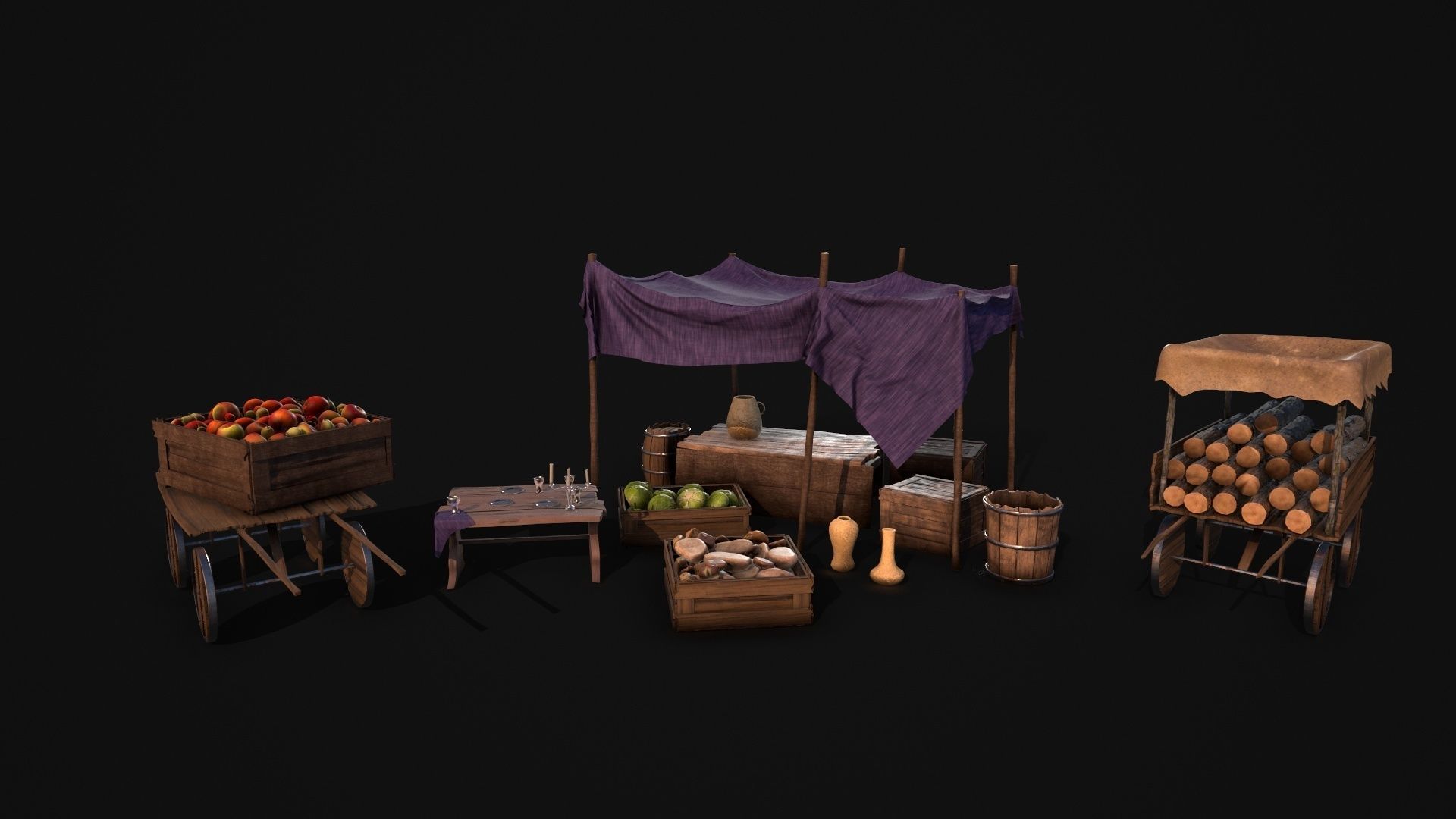 Medieval Props Low-poly 3D model_4