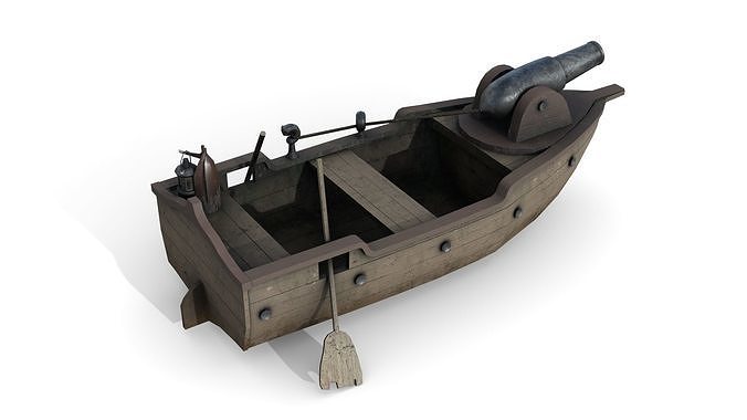 Warship with Cannon 1 Low-poly 3D model