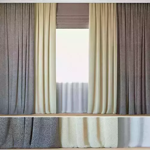 Curtains 26 Curtains with Tulle Herringbone Blackout Fabric