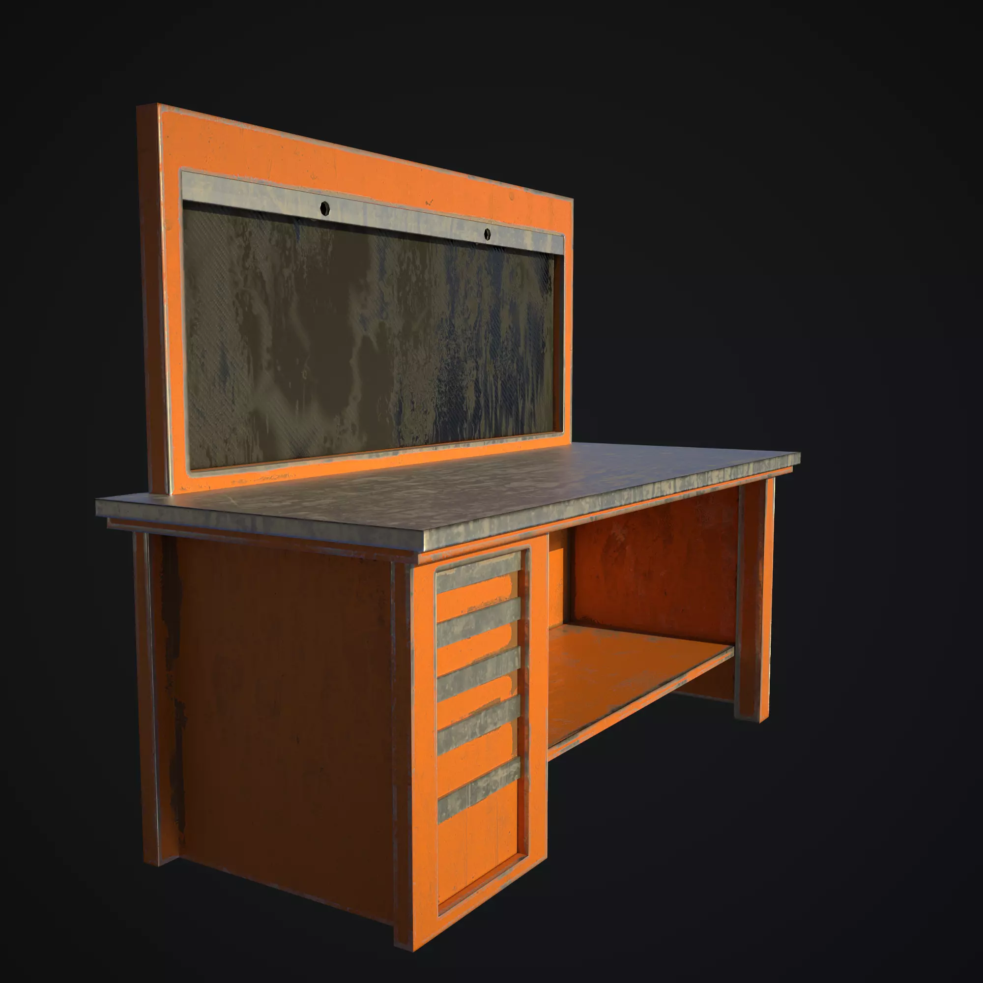 Old dust workbench Low-poly 3D model_0
