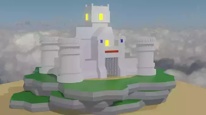 low poly castle in sky