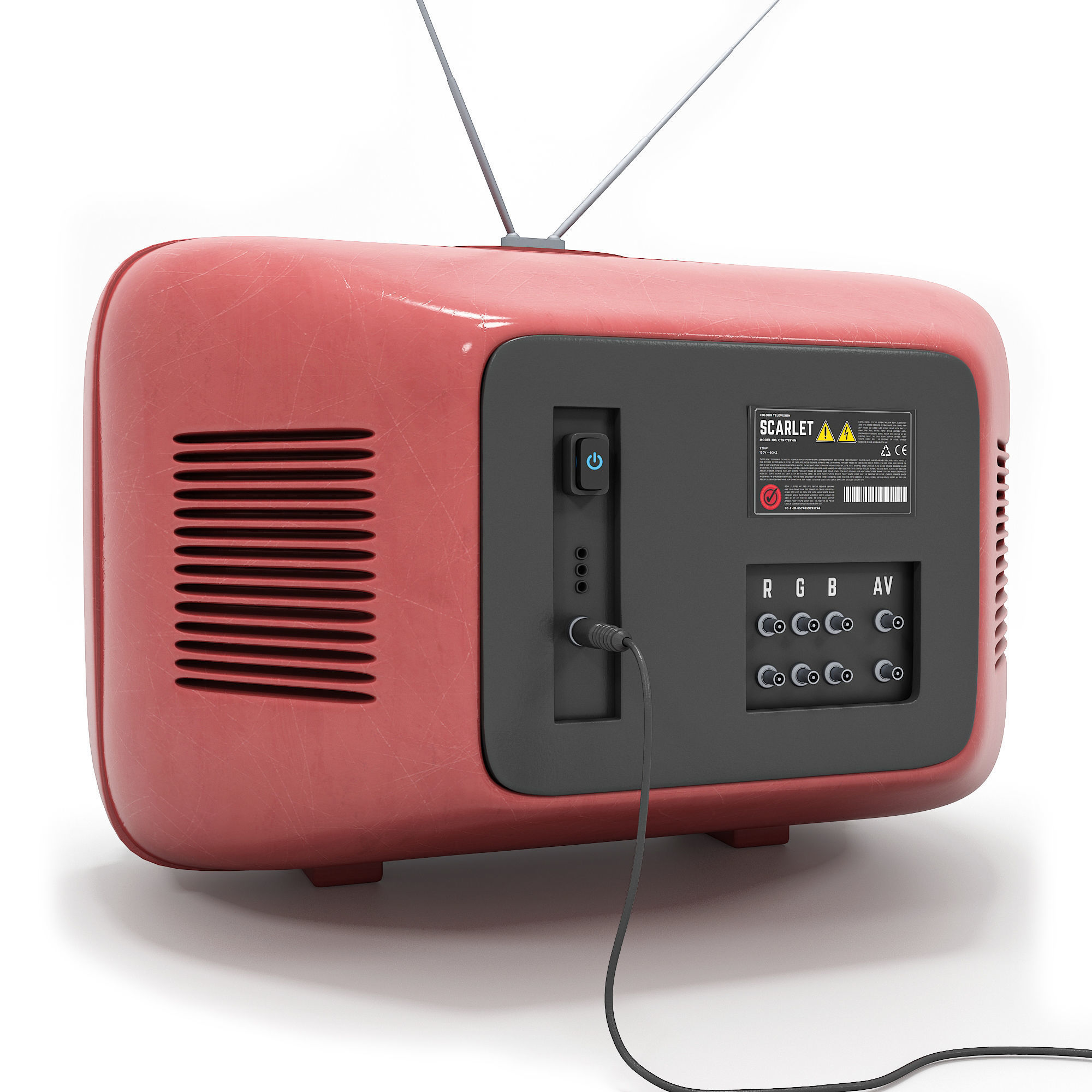Red Retro TV 3D model_3