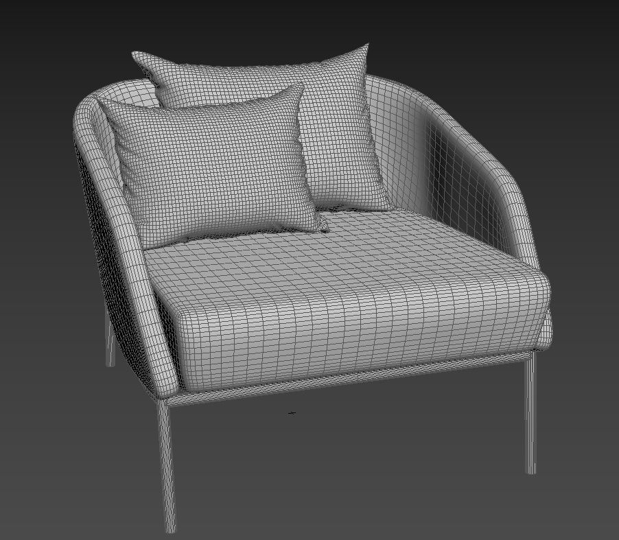 Chair lounge with orange cushions 3D model_3