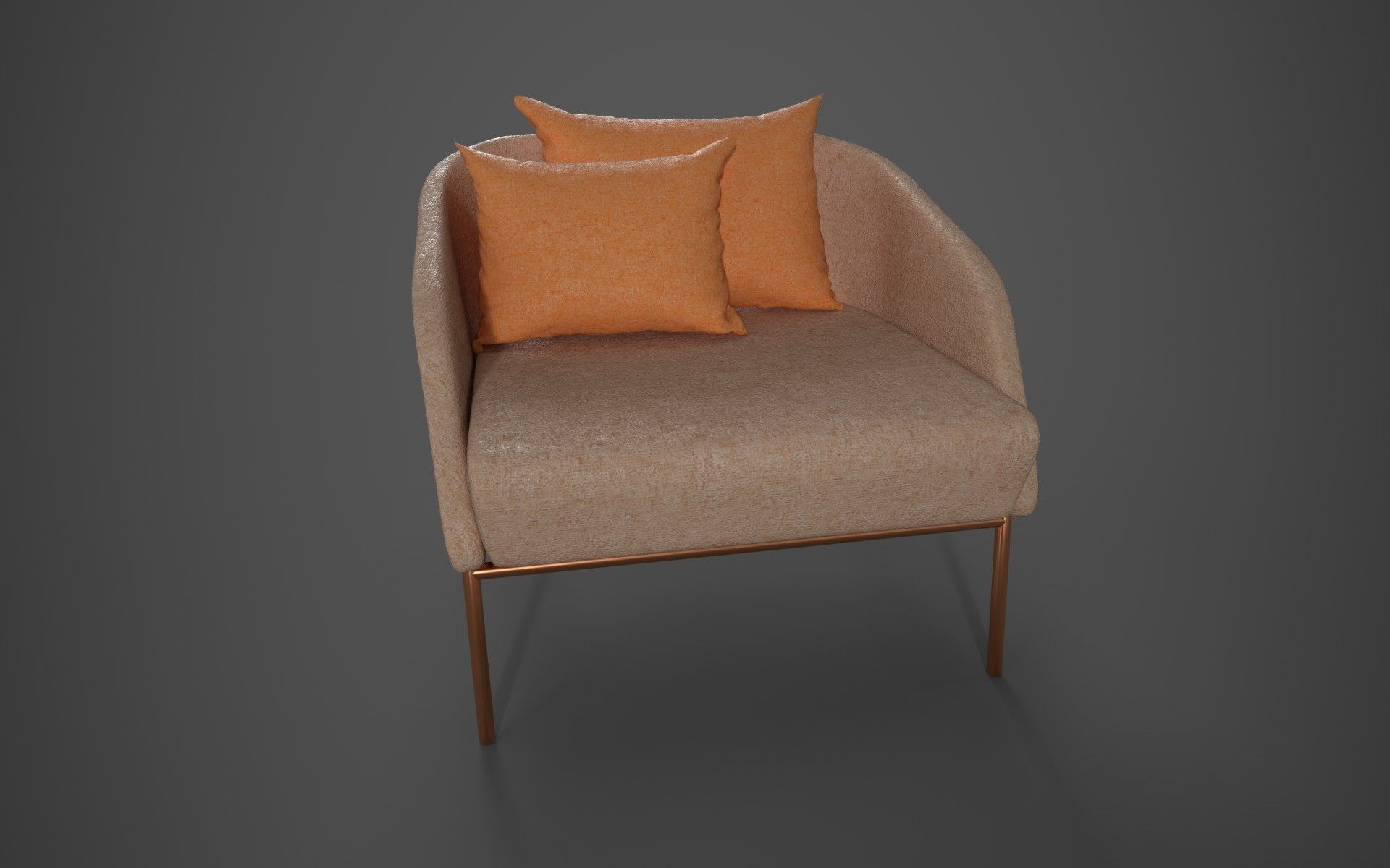 Chair lounge with orange cushions 3D model_2
