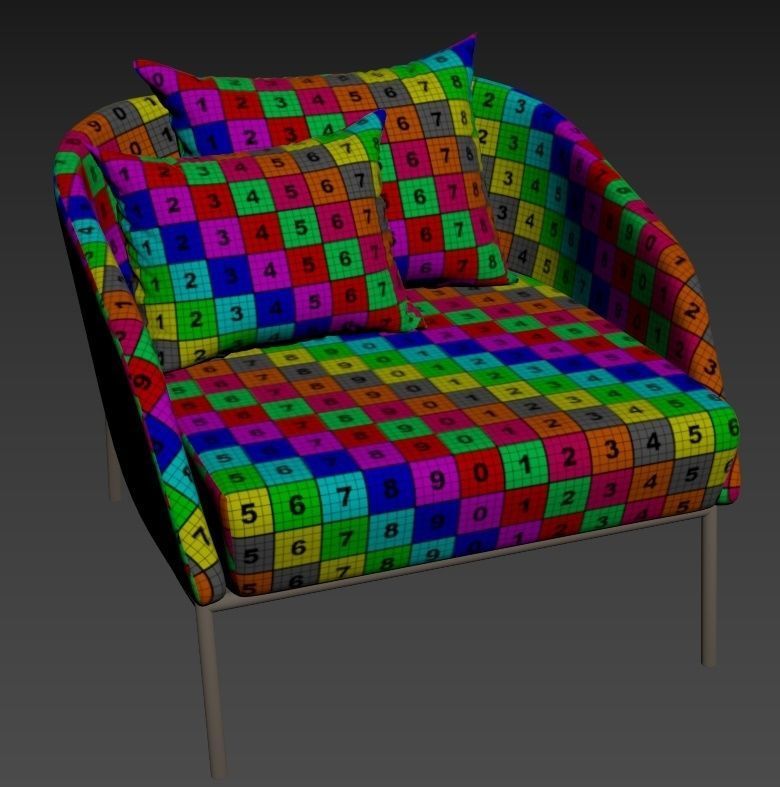 Chair lounge with orange cushions 3D model_4
