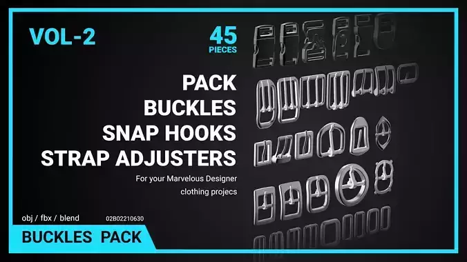 Buckles Snap Hooks Strap Adjusters Pack Vol 2 Low-poly 3D model