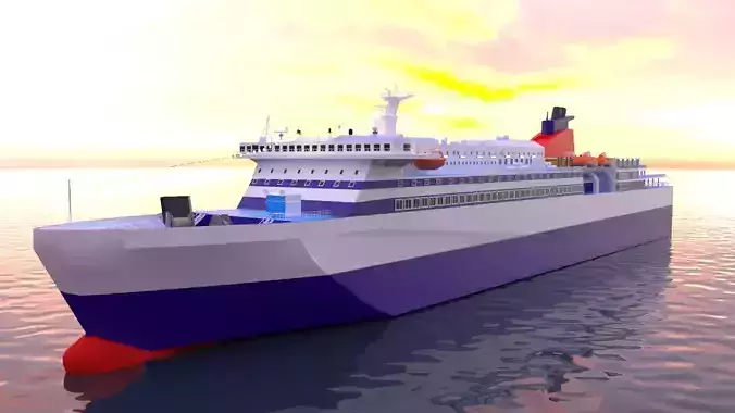 Realistic Game Ready Ferry Cruise Passenger Ship 3D model
