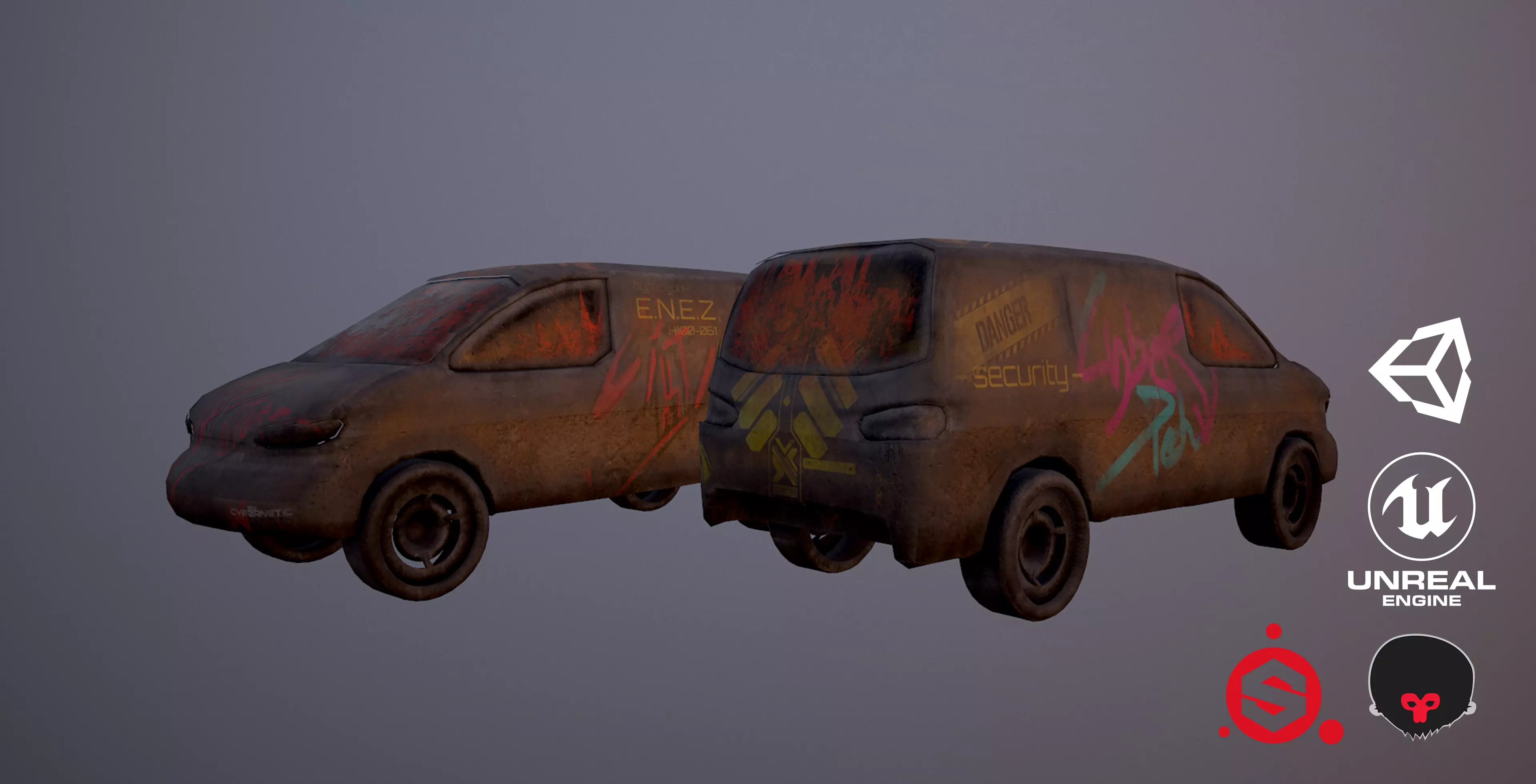 Cyberpunk Van Low-poly 3D model_0