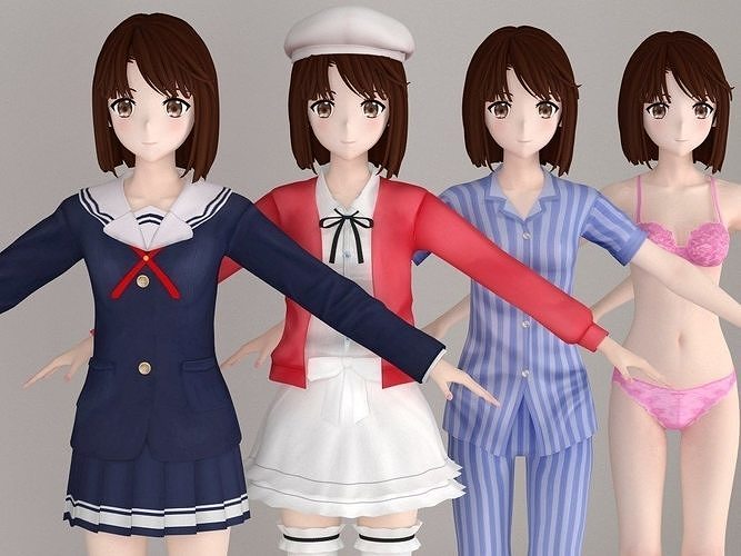 T pose nonrigged model of Megumi Kato anime girl 3D model