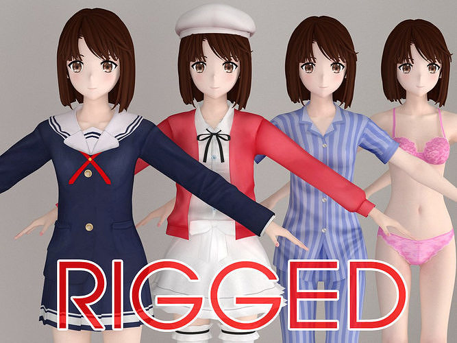 T pose rigged model of Megumi Kato anime girl 3D model