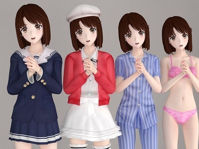 Megumi Kato anime girl pose 01 3D model