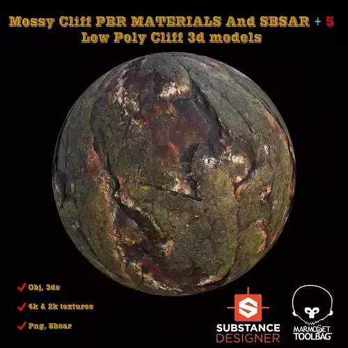 MOSSY CLIFF PBR MATERIALS PLUS 5 LOW POLY  CLIFF 3D MODELS 