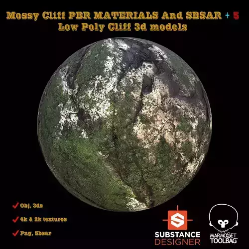 MOSSY CLIFF PBR MATERIALS PLUS 5 LOWPOLY CLIFF 3D MODELS Texture