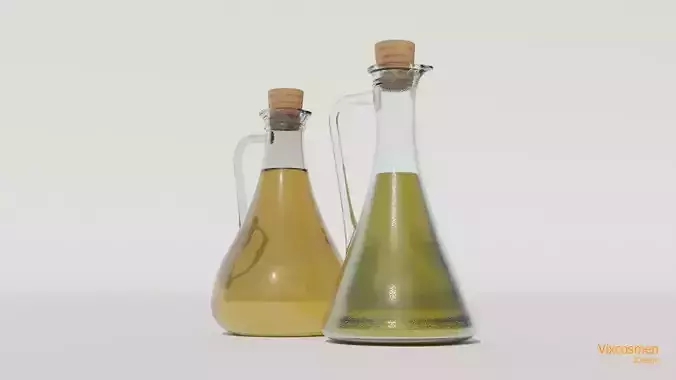 Olive oil and vinegar bottles Low-poly 3D model