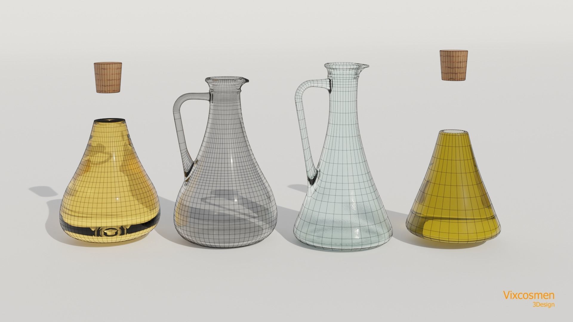 Olive oil and vinegar bottles Low-poly 3D model_7