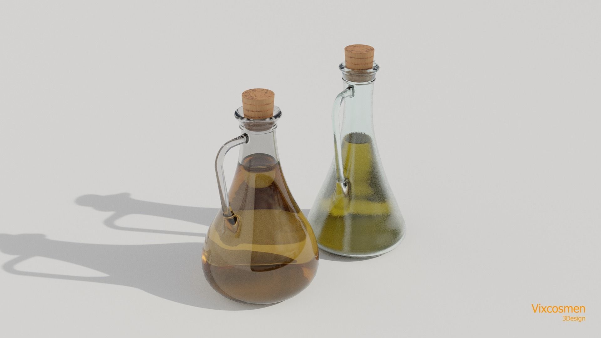 Olive oil and vinegar bottles Low-poly 3D model_1