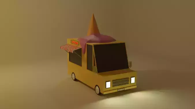Low Poly Ice Cream Truck 3D Model
