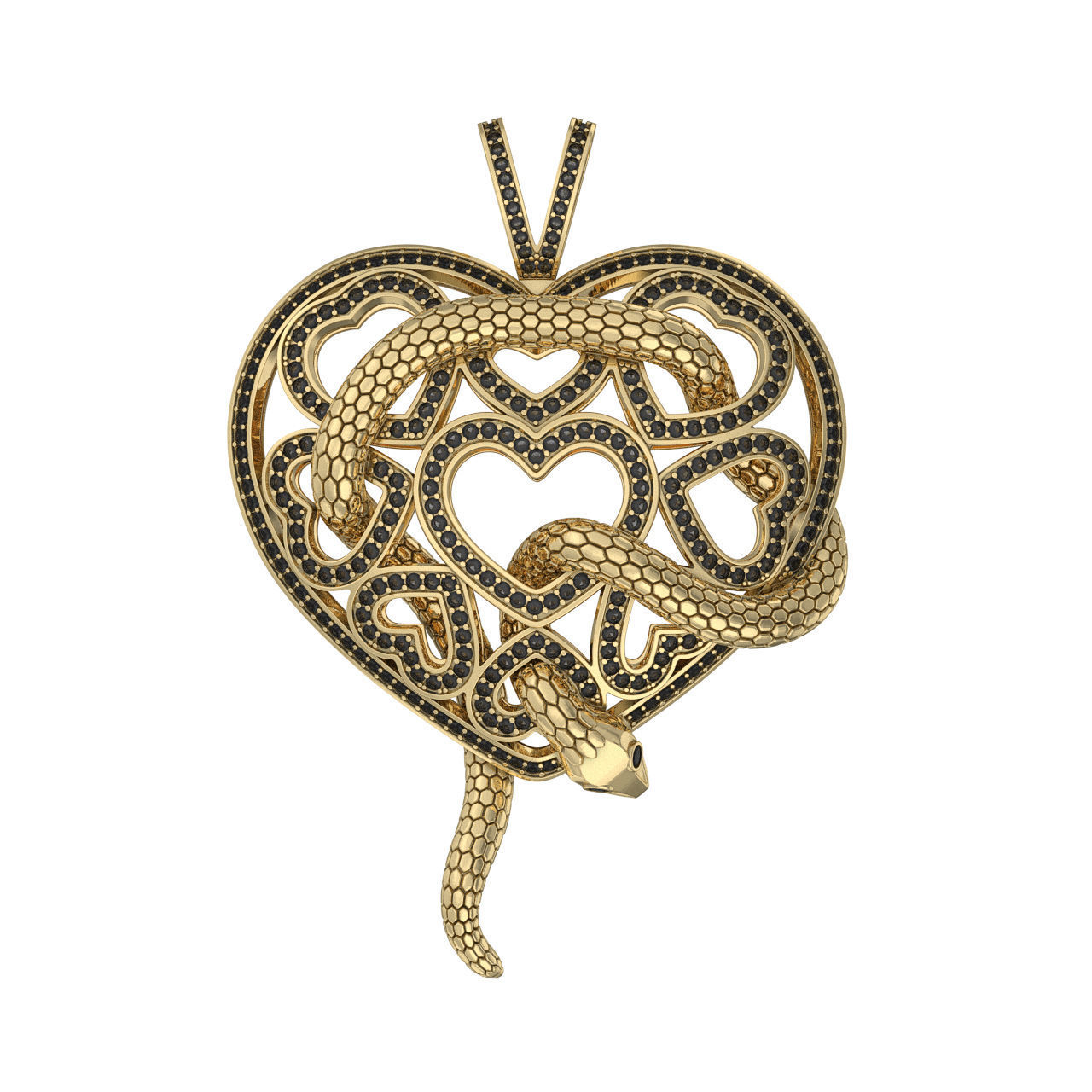 N222 Heart and snake pendant 3D print model_1