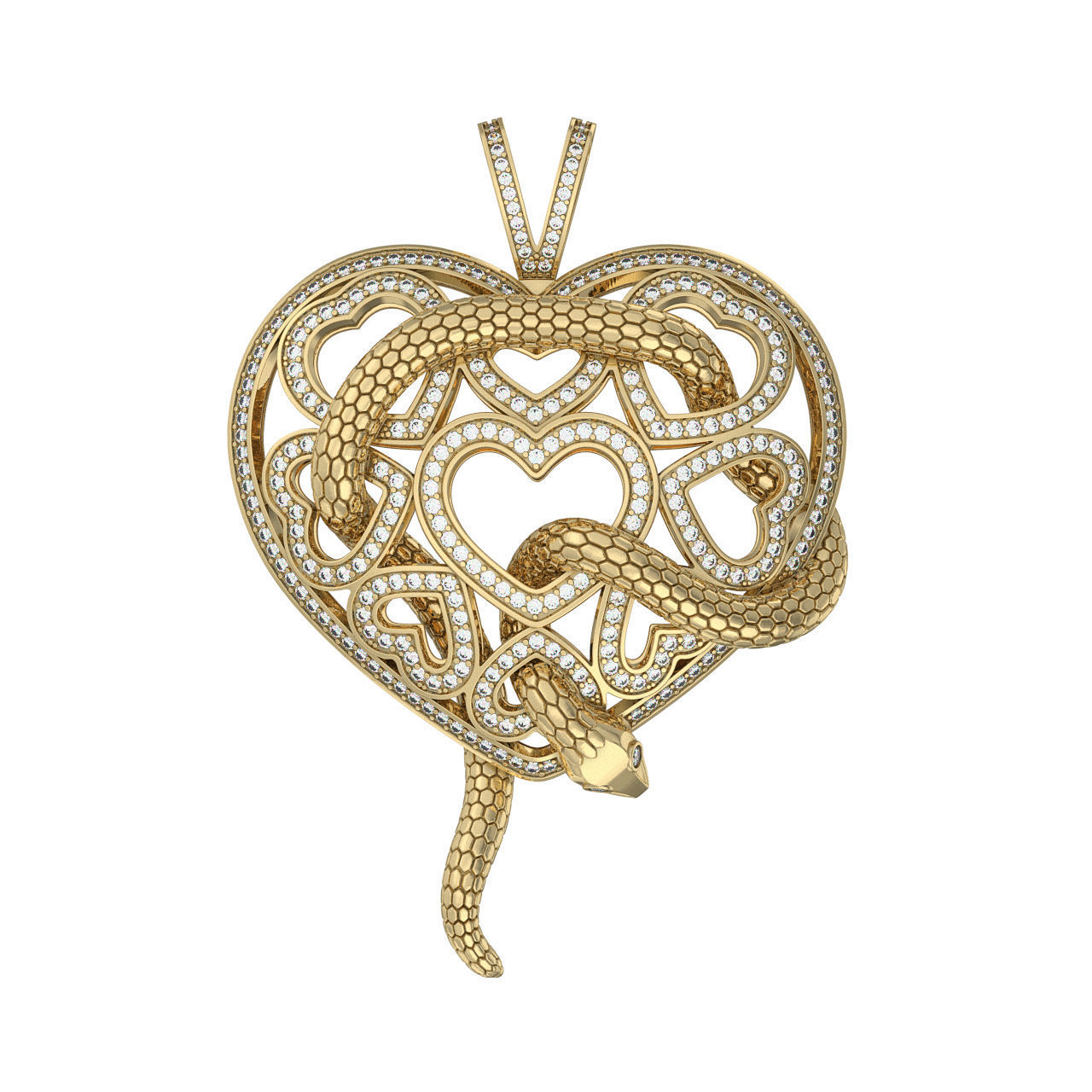 N222 Heart and snake pendant 3D print model_3