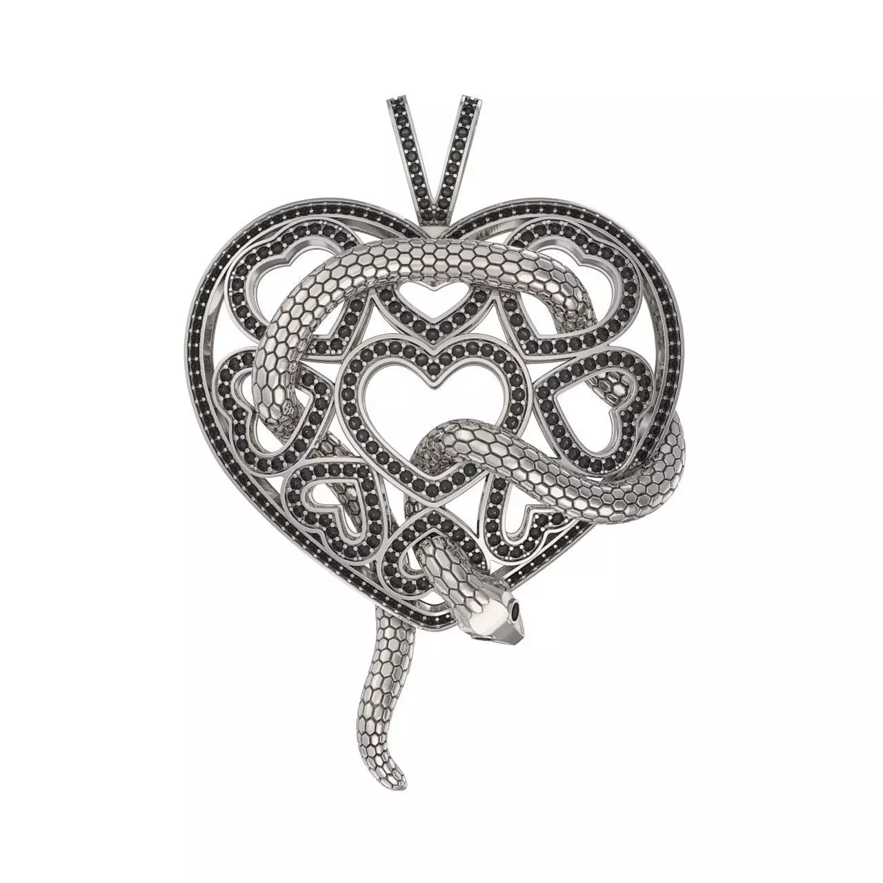 N222 Heart and snake pendant 3D print model_0
