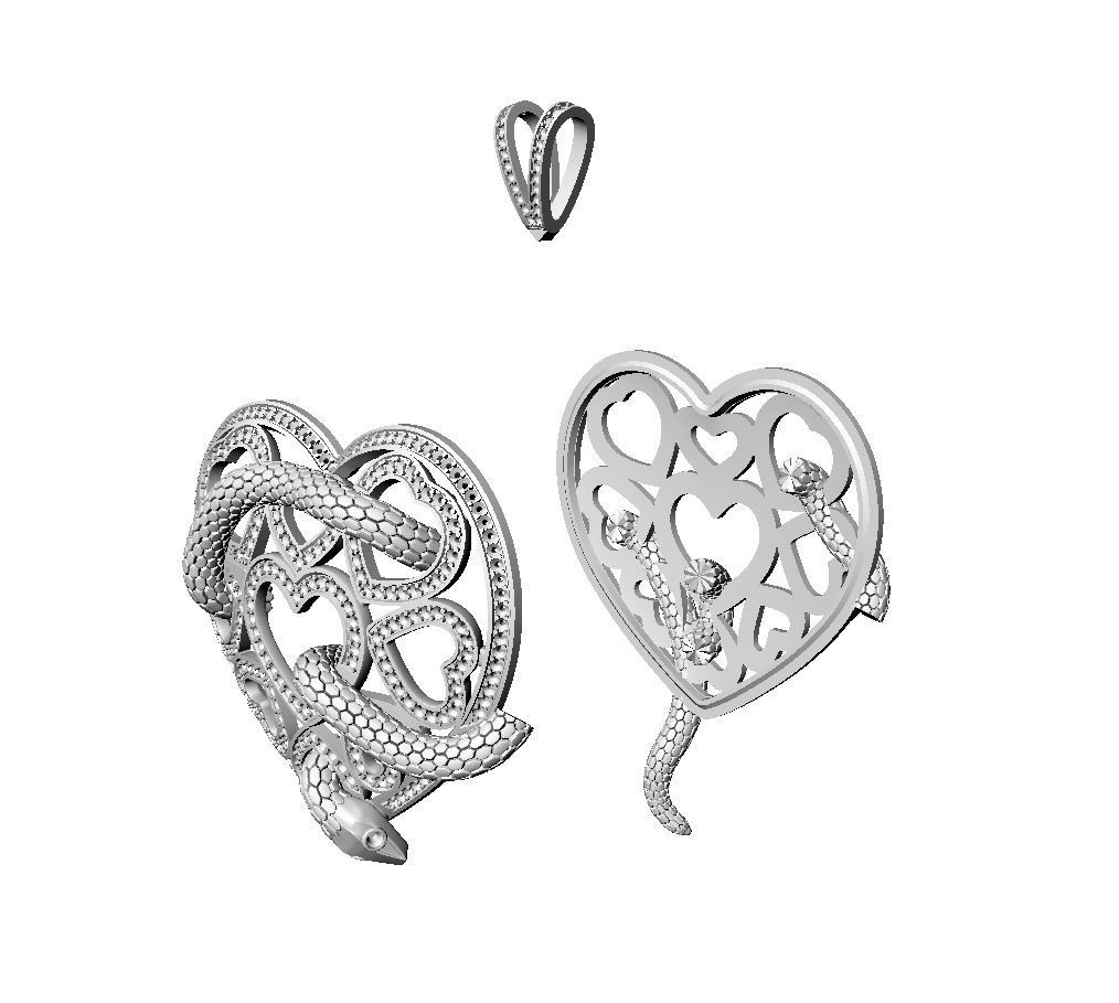 N222 Heart and snake pendant 3D print model_5