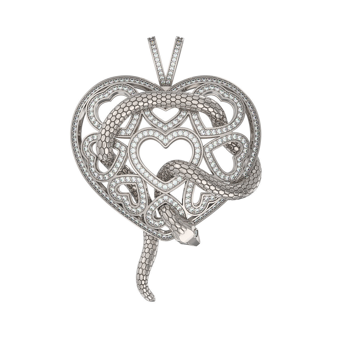 N222 Heart and snake pendant 3D print model_2
