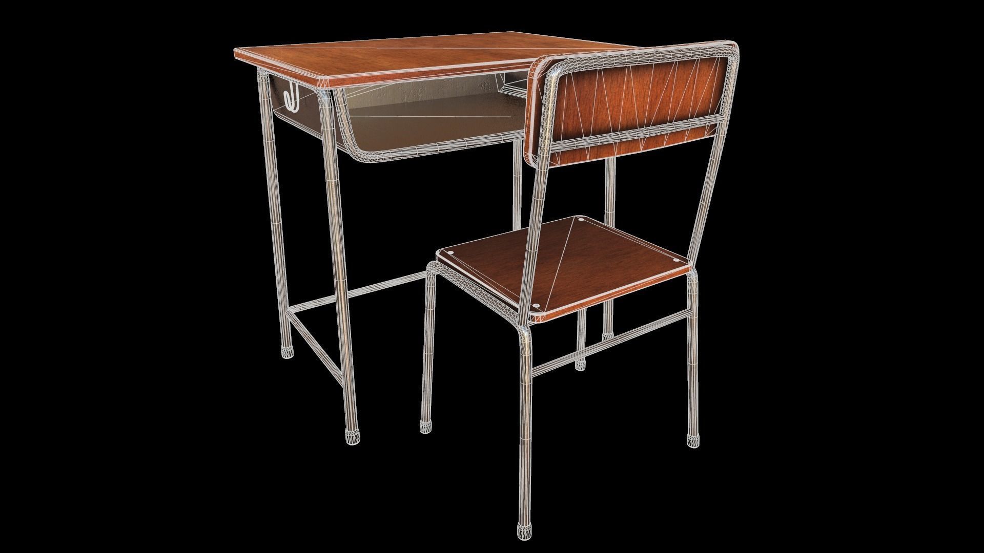 School Desk Low-poly 3D model_16