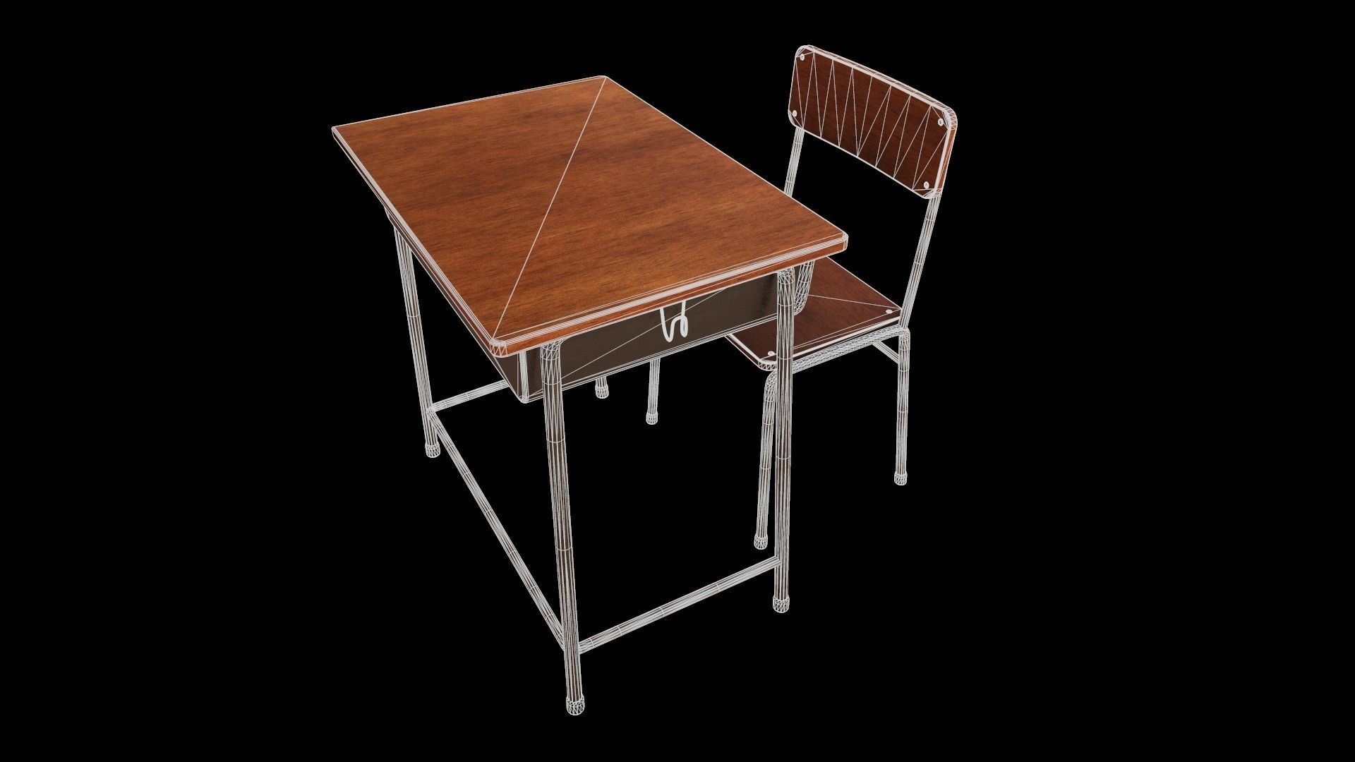 School Desk Low-poly 3D model_12