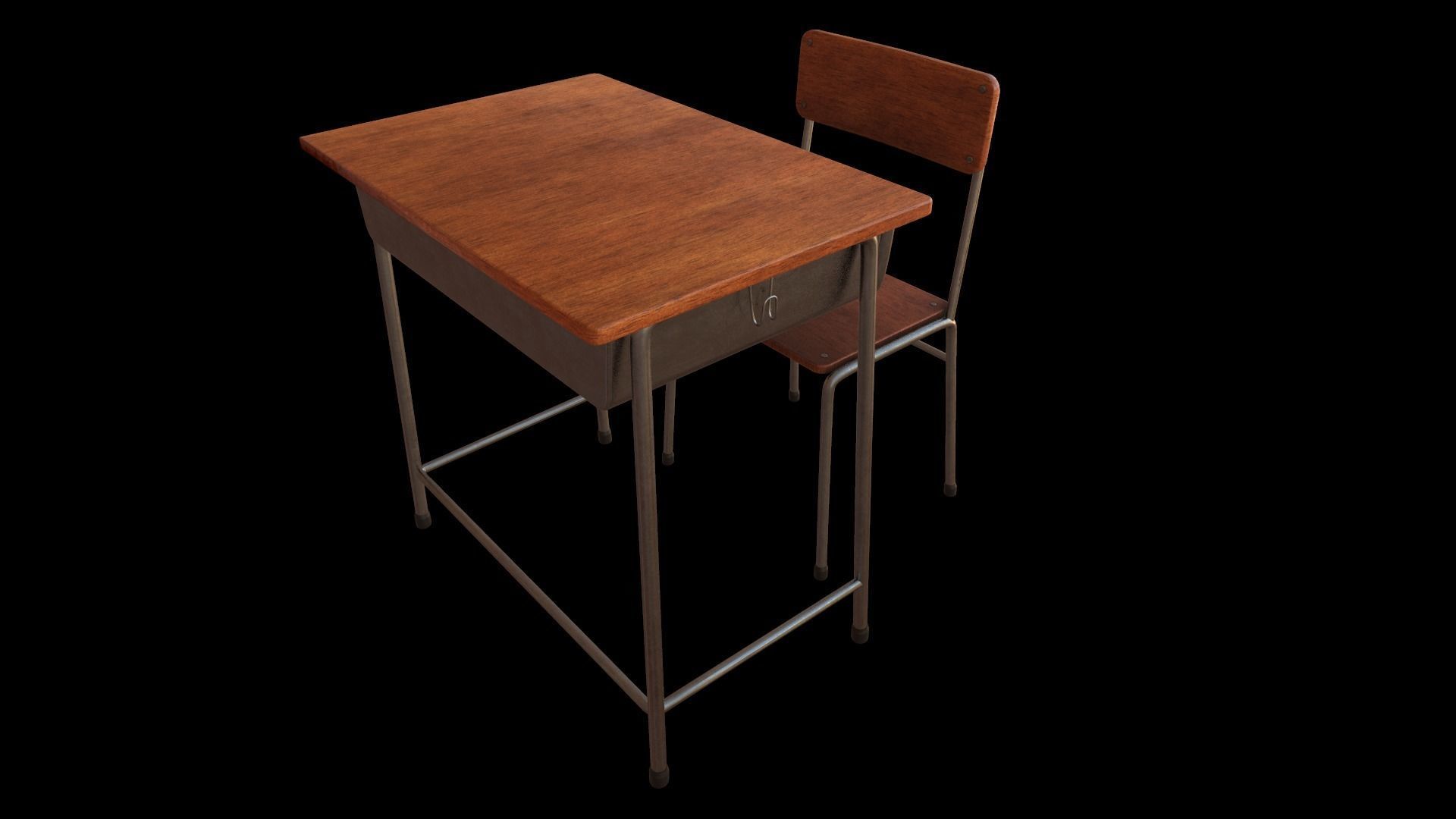 School Desk Low-poly 3D model_11