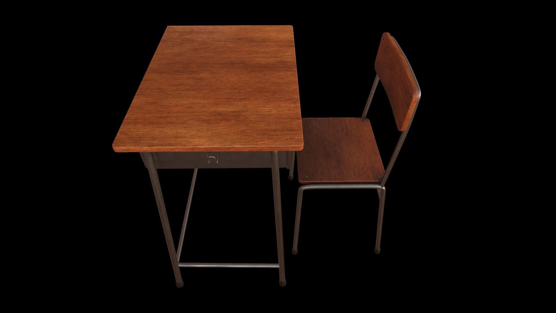 School Desk Low-poly 3D model_6