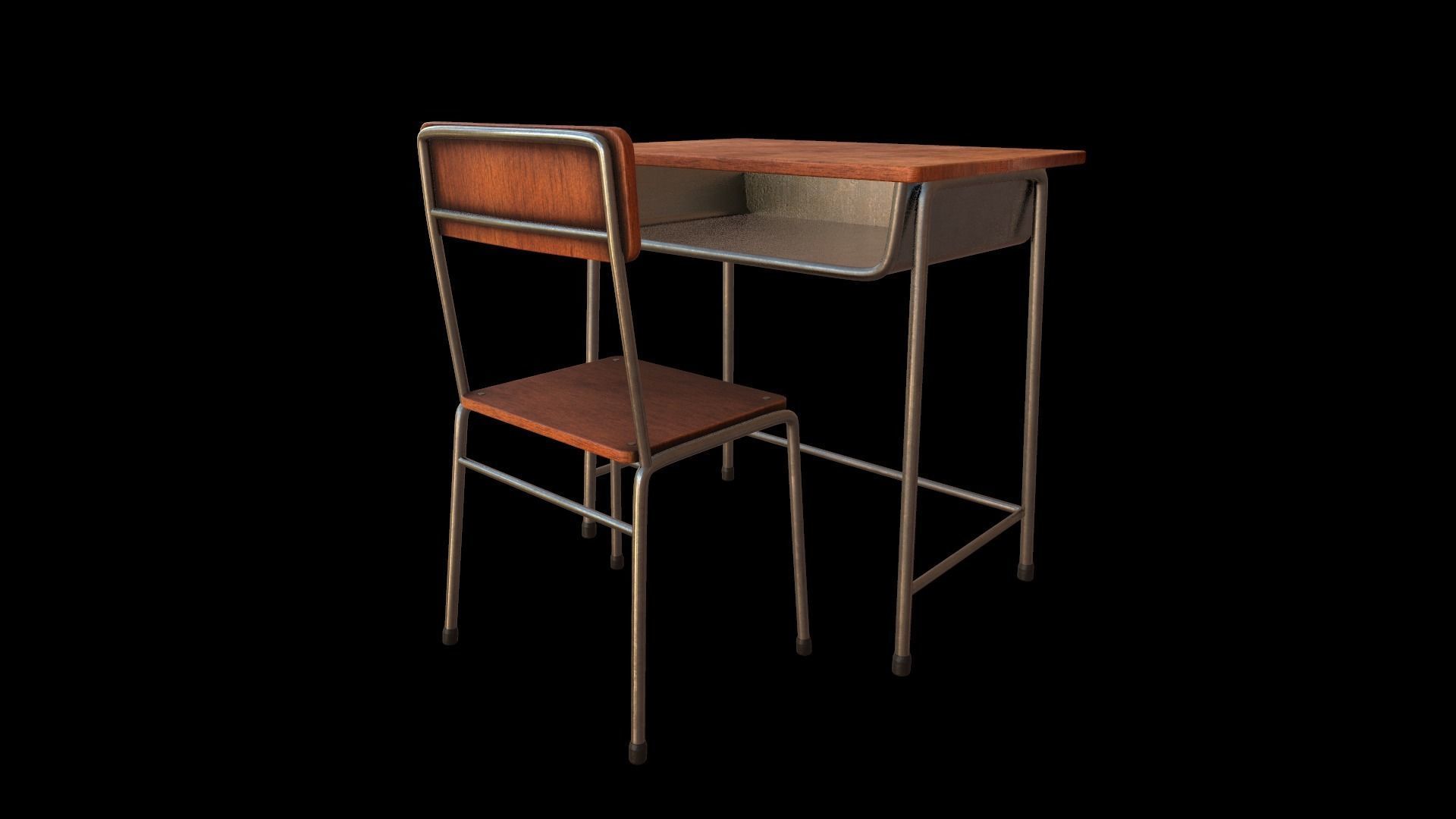School Desk Low-poly 3D model_9