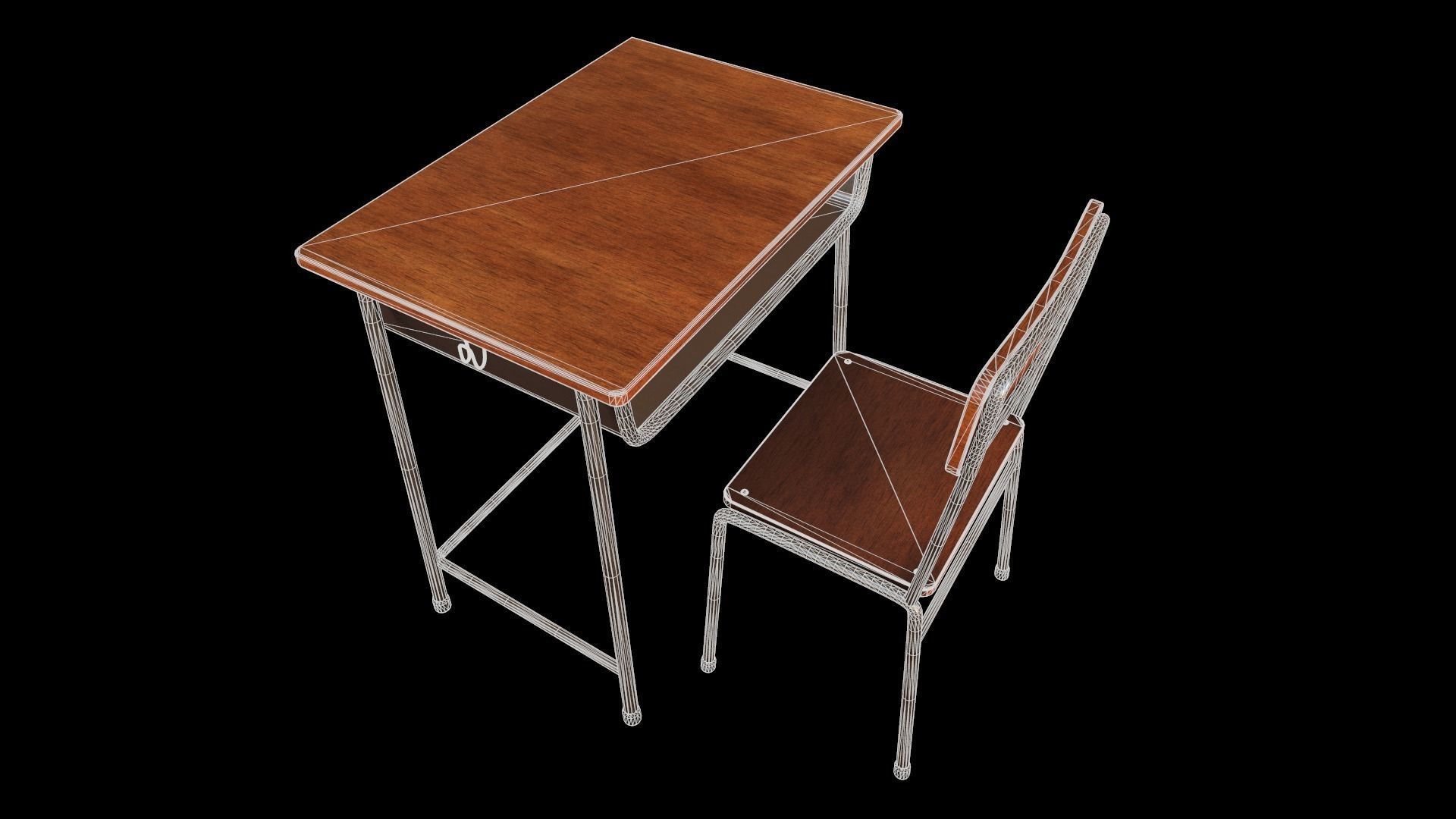 School Desk Low-poly 3D model_17
