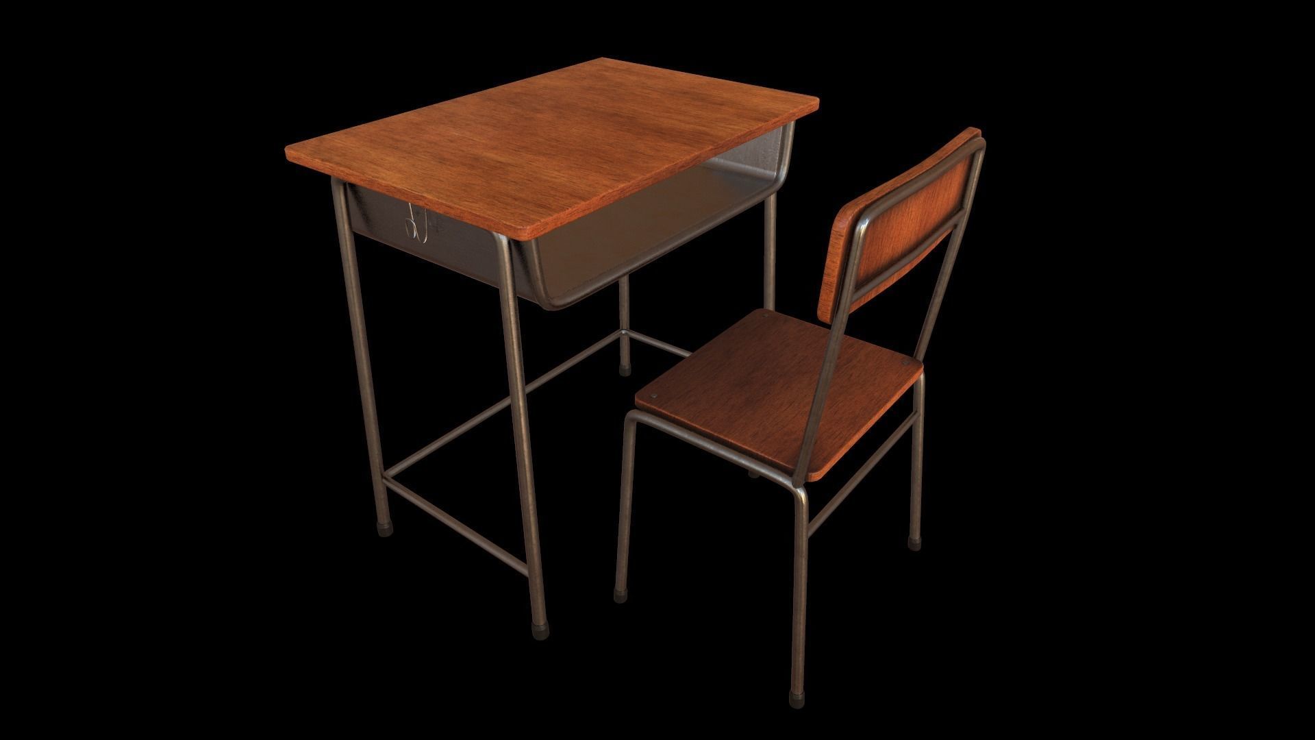School Desk Low-poly 3D model_10