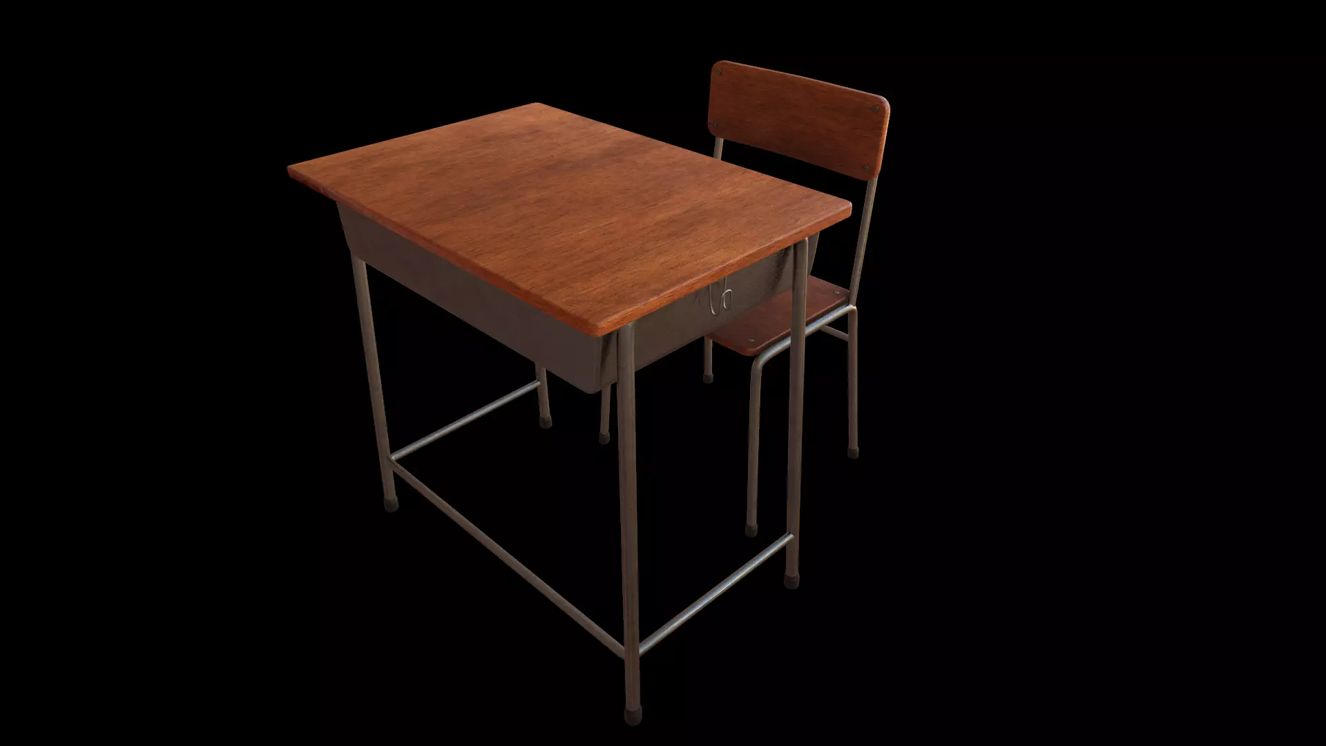 School Desk Low-poly 3D model_0