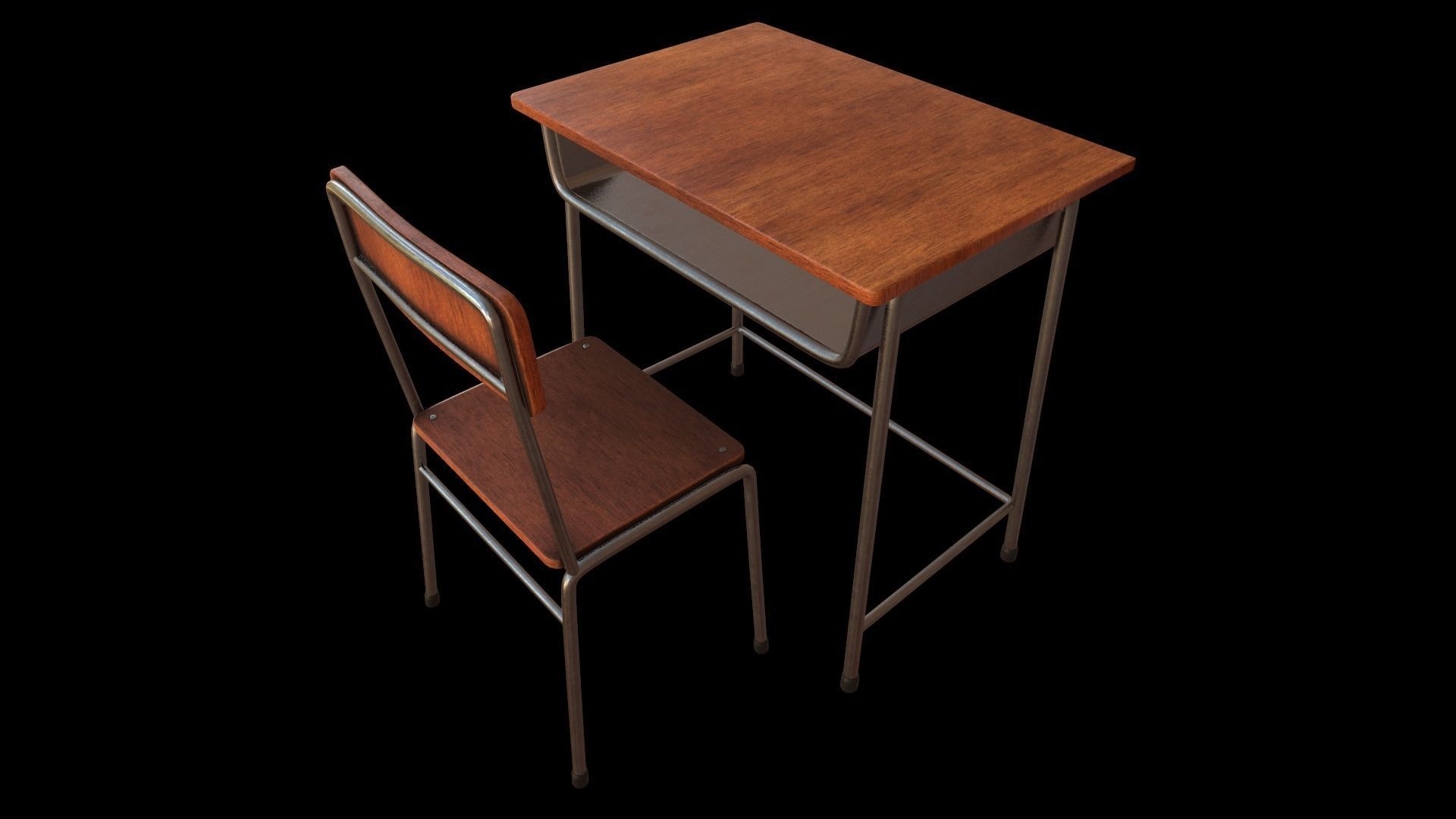 School Desk Low-poly 3D model_4