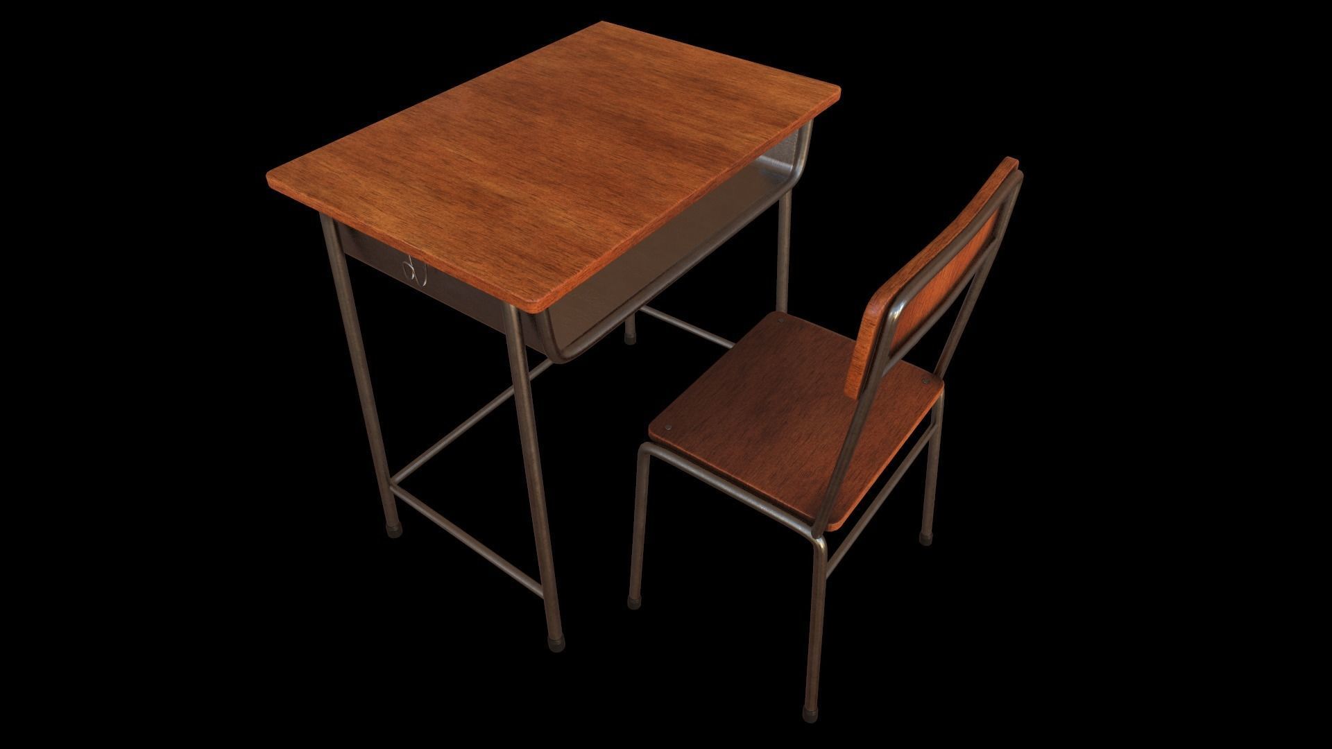 School Desk Low-poly 3D model_5