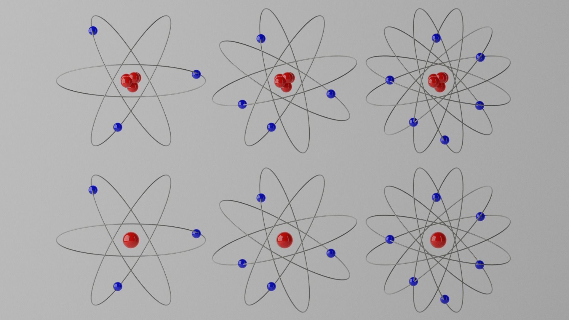 Cartoon Atom four atoms with circles Low-poly 3D model_13