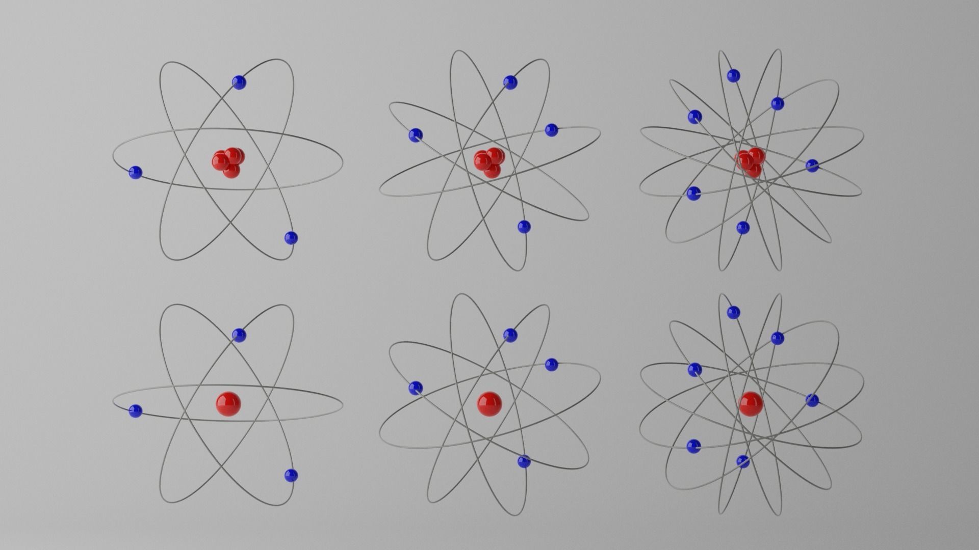 Cartoon Atom four atoms with circles Low-poly 3D model_3